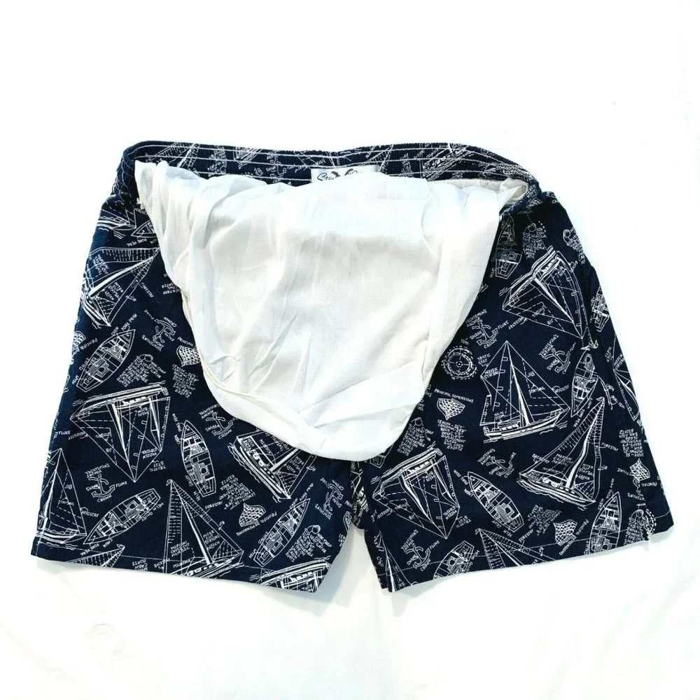 Vtg Stephen Williams Swim Trunks Board Shorts Print Mesh Brief Lined L Navy NWOT